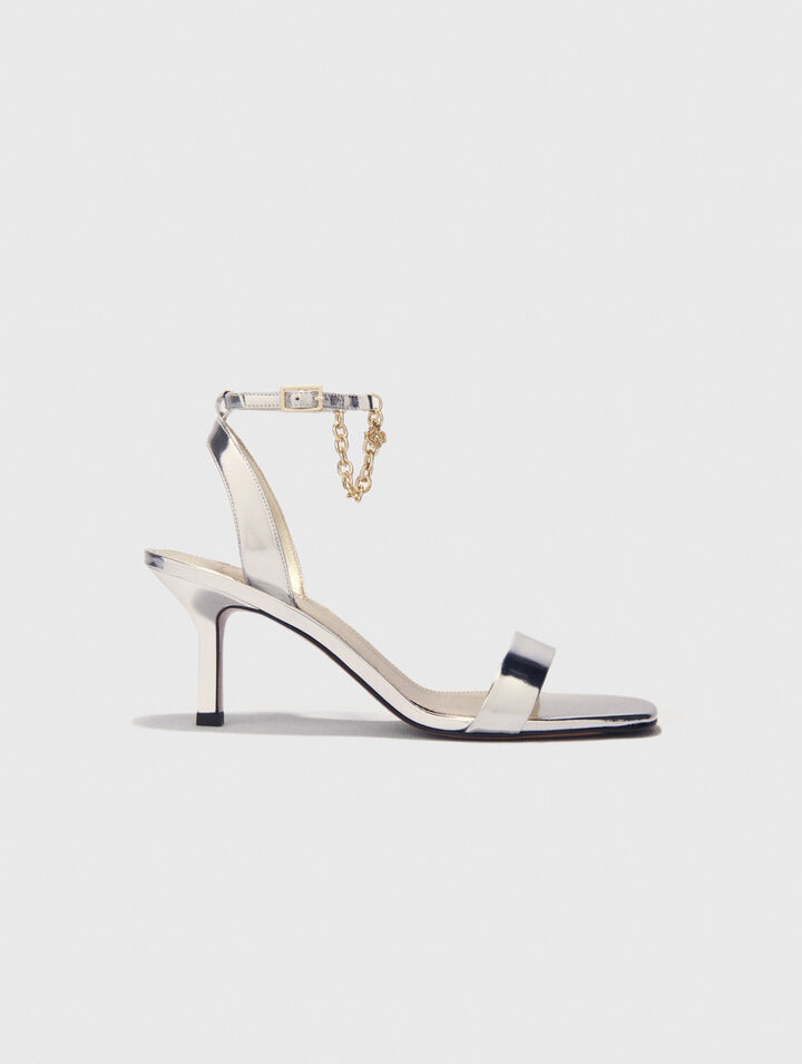 Sandali con tacco pelle specchiata