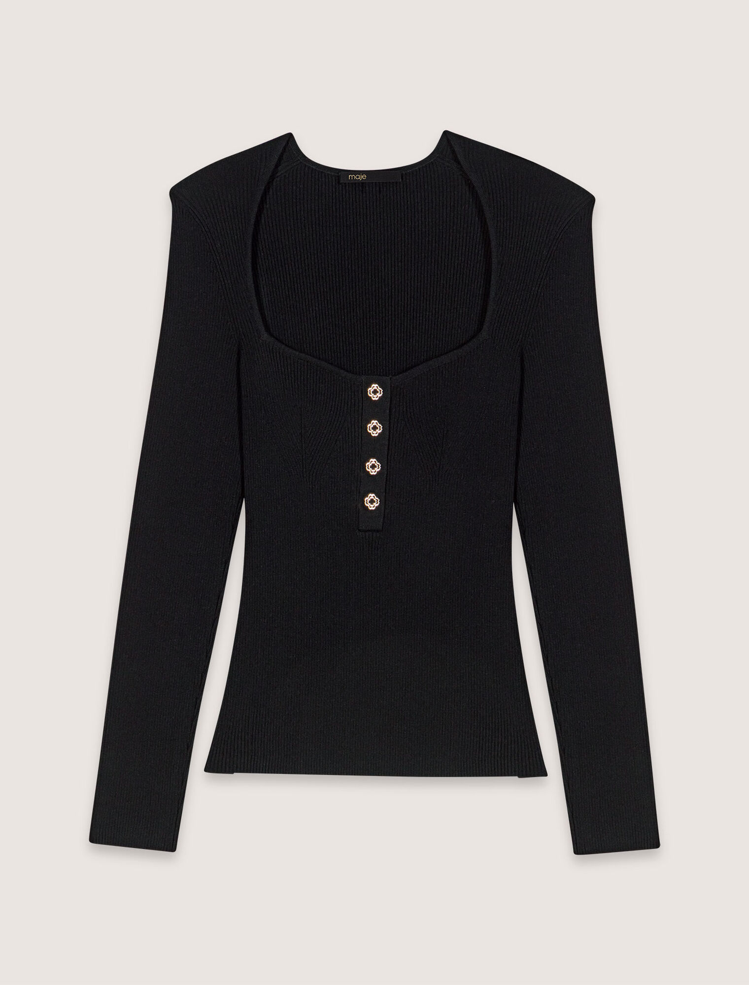 Pullover scollato in maglia a coste