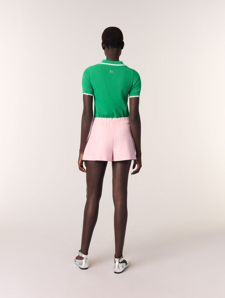 Polo in maglia pointelle e crochet